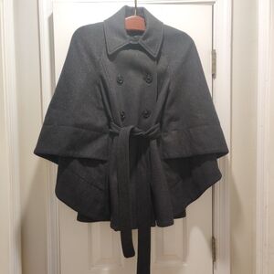 Moda International Gray Wool Blend Double Breasted Cape Coat XS